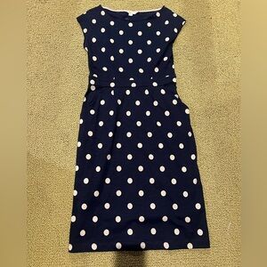 Boden Navy and tan Polka Dot Dress Sz 6 L